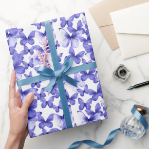 Papel De Presente Pastel-padrão de borboletas azuis-brancas
