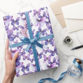 Papel De Presente Pastel-padrão de borboletas roxas
