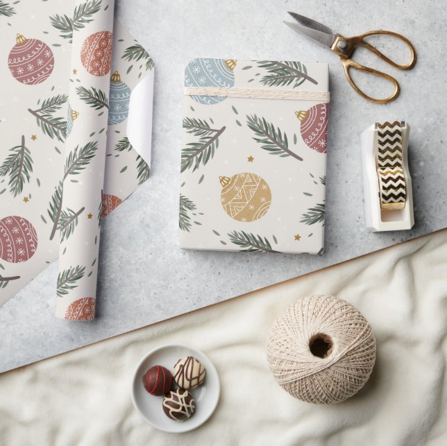 Papel De Presente Pastel Pine Holly Ornaments Natal (Artesanato)