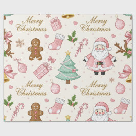 Papel De Presente Pastel Pink Christmas Delight