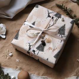 Papel De Presente Pastel Pink Simple Reindeer Natal
