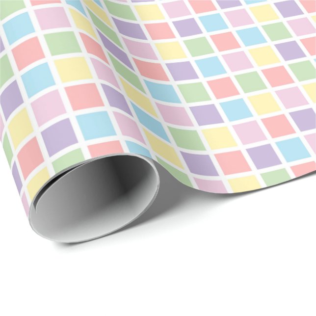 Papel De Presente Pastel Rainbow Checkered Squares,Birthday, Baby (Ponta do rolo)