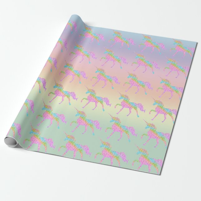 Papel De Presente Pastel Rainbow Glitter Unicorn Wrappaper (Desenrolado)