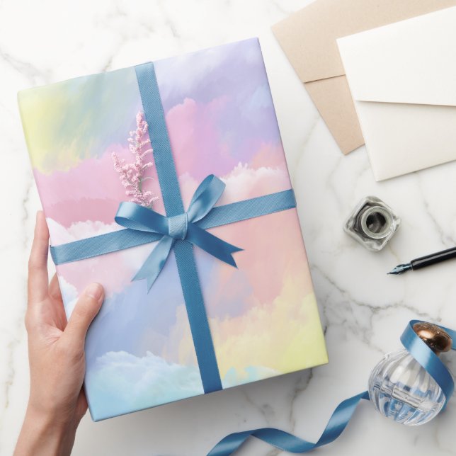 Papel De Presente Pastel Rainbow Soft Cloud Blend Abstract Pattern (Presentear)