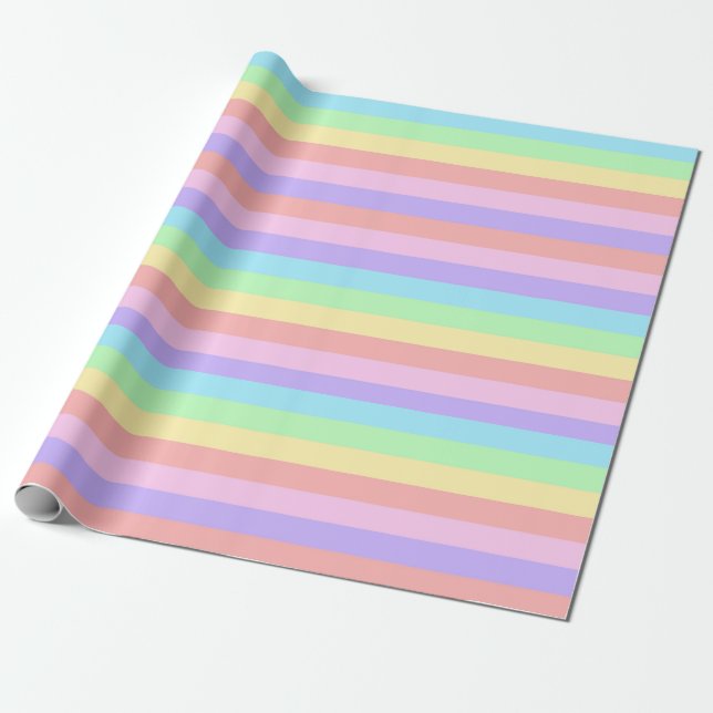 Papel De Presente Pastel Rainbow Stripes Fairy Kei Aniversário (Desenrolado)