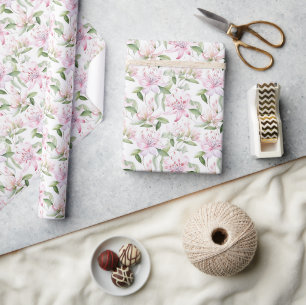 Papel De Presente Pastel Romântico de Honeysuckle Rosa Esbranquiçado