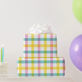 Papel De Presente Pastel Rosa Amarelo Azul Xadrez Padrão Páscoa Femi