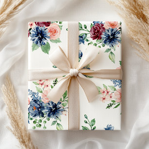 Papel De Presente Pastel rosa Burgandy Blue Floral