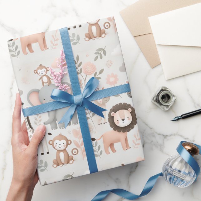 Papel De Presente Pastel Safari Animal Wraprap (Presentear)