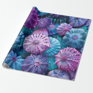 Papel De Presente Pastel Sea Urchins Teal e Roxo
