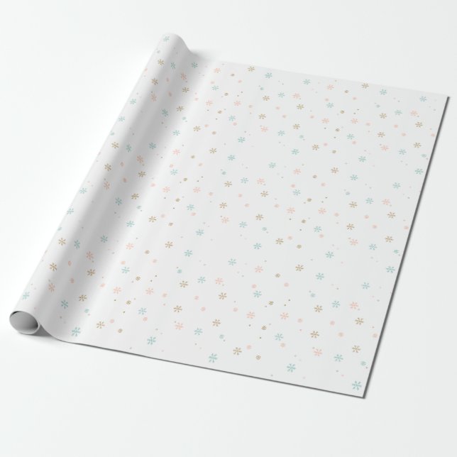 Papel De Presente Pastel Snowflakes Tan Coral Rosa e Teal (Desenrolado)