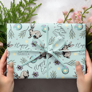 Papel De Presente Pastel Turquoise Felz pascoa Bunnies Azul