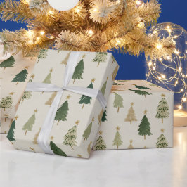 Papel De Presente Pastel Watercolor Christmas Trees Wrapping Paper