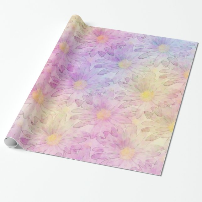 Papel De Presente Pastel Watercolor Daisies (Desenrolado)