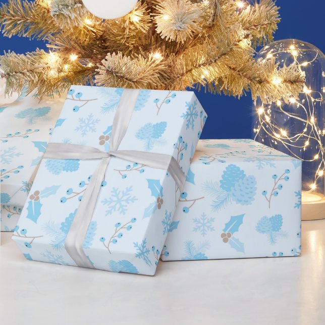 Papel De Presente Pastel Winter Snowflake Pinecone Mistletoe Gift (Feriados)
