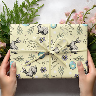 Papel De Presente Pastel Yellow Felz pascoa Bunnies