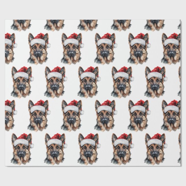 Papel De Presente Pastor Alemão com Chapéu de Papai Noel (Aberto)