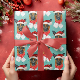 Papel De Presente Pastor Alemão Natal Aquarela Raças de Cães