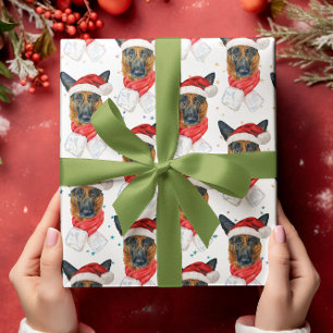 Papel De Presente Pastor Alemão Natal Aquarela Raças de Cães