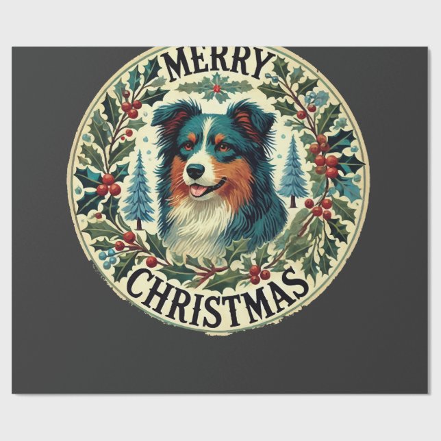 Papel De Presente Pastor Australiano de Natal (Aberto)