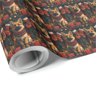 Papel De Presente Pastor Belga Com Presentes de Natal Lareira