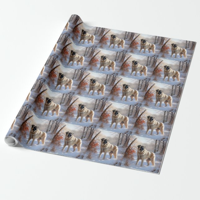 Papel De Presente Pastor da Anatólia Deixe Nevar Natal (Desenrolado)