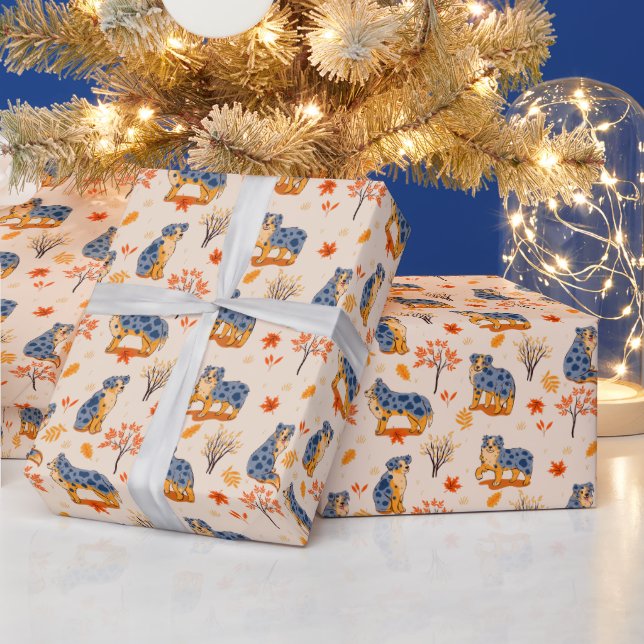 Papel De Presente Pastores Australianos de Outono Deixam Esfregões P (Feriados)