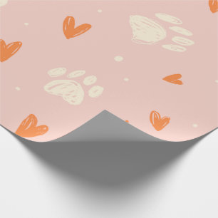 Papel De Presente Pata-Cachorro Bonita e Papel-Mola Rosa-Coração
