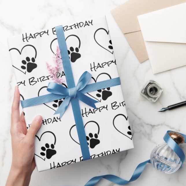 Papel De Presente Pata de Aniversário Impressa com Coração (Presentear)