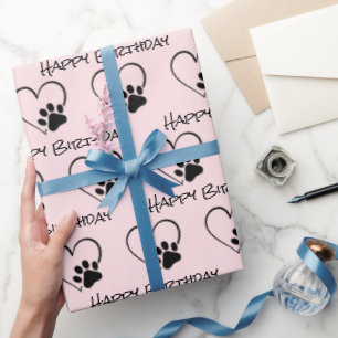 Papel De Presente Pata de Aniversário Imprime com Coração a Rosa
