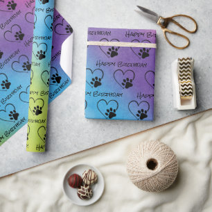 Papel De Presente Pata de Aniversário Imprime com Corações no Arc