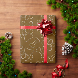 Papel De Presente Pata de Cachorro e Desenho de Padrão de Ossos Marr
