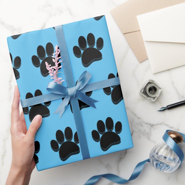 Papel De Presente Pata de Cachorro Preto Imprimir Personalizada à Mã (Presentear)