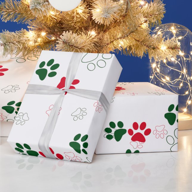 Papel De Presente Pata de Cachorro Vermelha e Verde  (Feriados)
