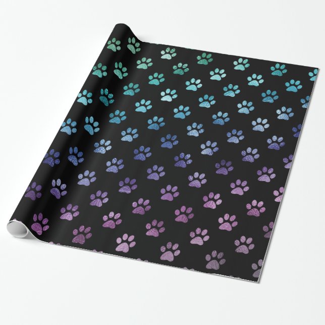 Papel De Presente Pata de Cão Imprimir Verde Azul Roxo Arco-Íris Pre (Desenrolado)