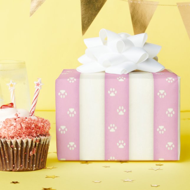 Papel De Presente Pata de Gato Imprime Rastreios de Animais Brancos  (Festa de aniversário)