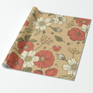 Papel De Presente Pata de papoila-da-vintage e pata de jardim sem co