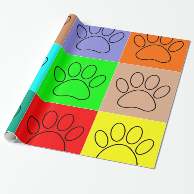 Papel De Presente Patas de Cachorro em Quadrados (Desenrolado)