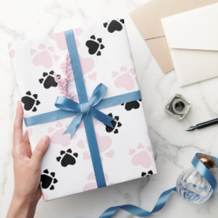 Papel De Presente Patas de Cachorro em Rosa e Preto
