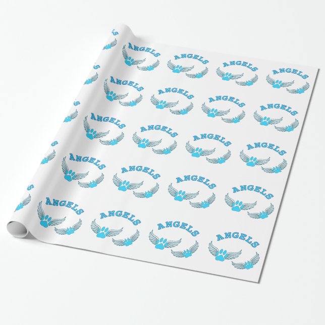 Papel De Presente Patas de Estimação Angelicais em Azul (Desenrolado)
