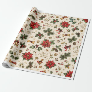 Papel De Presente Patas e Pétalas de Natal – Impressão Botânica de P