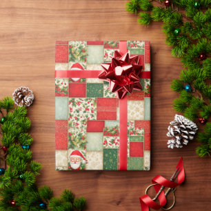 Papel De Presente Patches de Natal em Vermelho e Verde