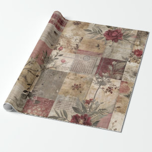 Papel De Presente Patchwork Botânico Rústico Vintage