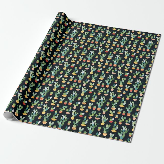 Papel De Presente Patchwork Cactus Vegetais sem Olhos Padrão (Desenrolado)
