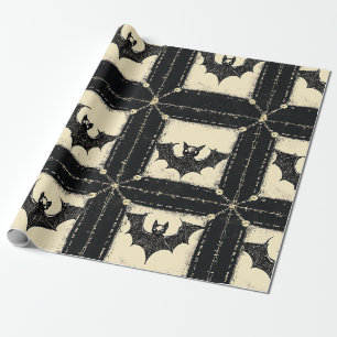 Papel De Presente Patchwork de Grunge Denim Halloween com Bats