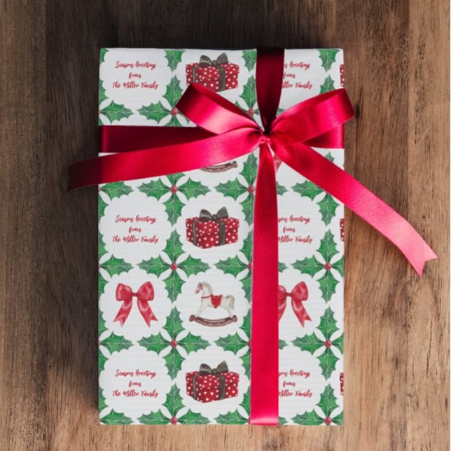 Papel De Presente Patchwork de Natal Personalizado com Azevinho de F (Criador carregado)