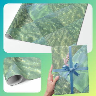 Papel De Presente Patchwork Diamond Aquamarine Water