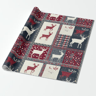 Papel De Presente Patchwork do Fair Isle Knited Reindeer Russo (2)