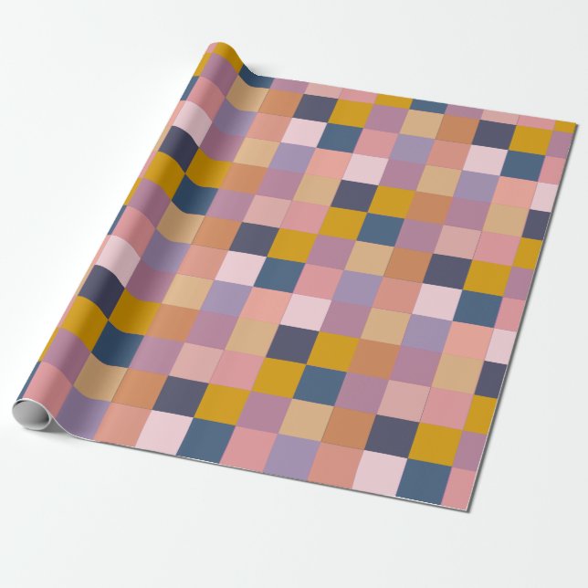 Papel De Presente Patchwork Padrão Amarelo Roxo Design Geométrico (Desenrolado)