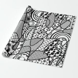 Papel De Presente Patchwork Preto e Branco de Padrões 02